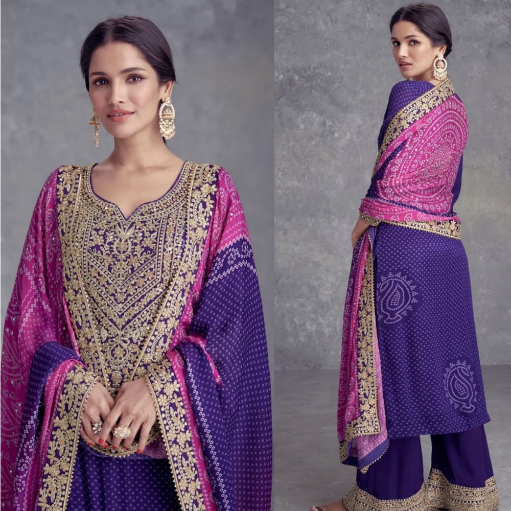 Elegant Purple and Pink Suit with Plazzo